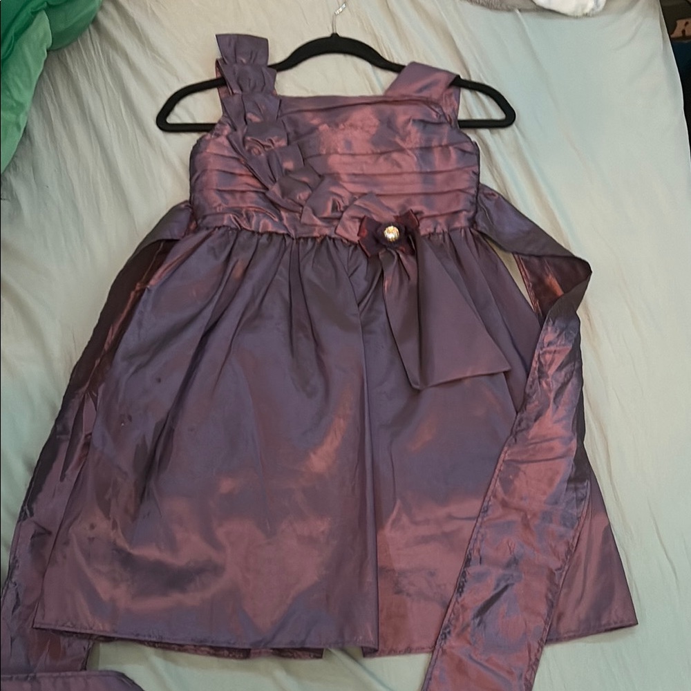 Purple Embellished Tie Front Formal Dress